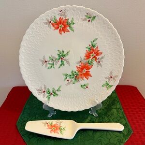 NWT Festive Mikasa Poinsettia Serving Plate and Server Set